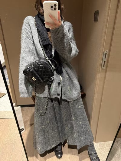 蝴蝶結毛呢半身裙西裝外套套裝10