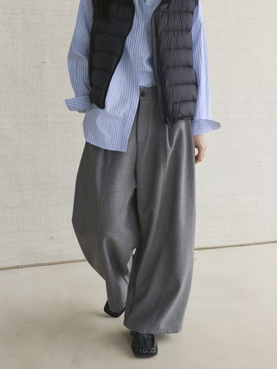 複合絨壓褶彎刀西褲廓形長褲8