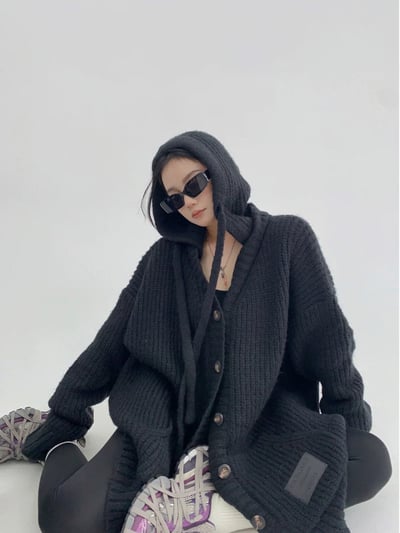 粗針織連帽毛衣外套3