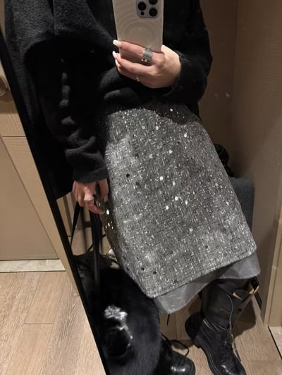 西裝外套釘珠套裝假兩件半身中裙4