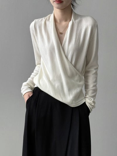 V領長袖針織氣質上衣1