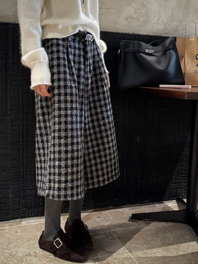 高腰磨毛格紋垂感直筒七分西裝褲5