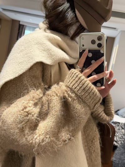 含毛羊駝流蘇毛衣大開衫14