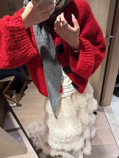 立體手工短款大花針織毛衣2