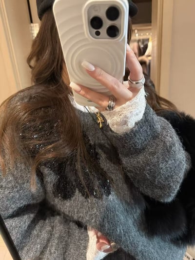 鏤空亮片亮片刺繡針織毛衣12