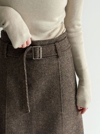 高腰毛呢腰帶寬鬆短裙9