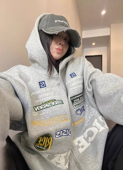 刺繡賽車風加絨連帽外套4