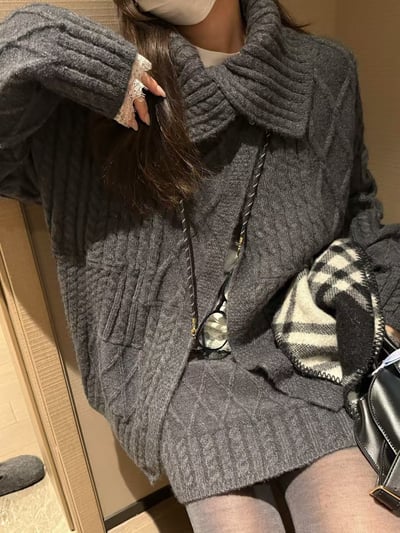 麻花大翻領絞花短裙套裝6