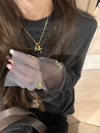 網紗長袖上衣釘珠立體拼接1