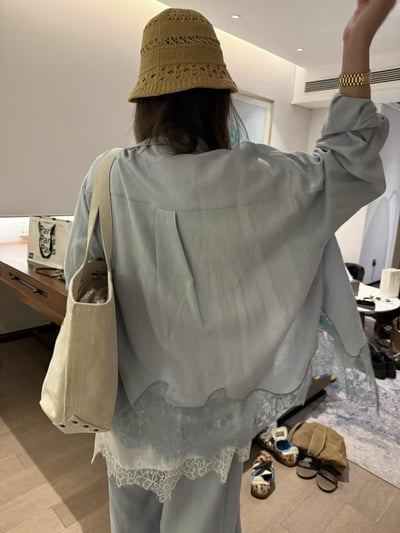 絲亞麻長袖蕾絲拼接防曬罩衫5