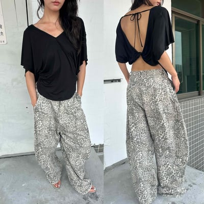 廓形牛仔豹紋鬆弛感彎刀褲7