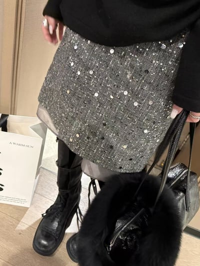 西裝外套釘珠套裝假兩件半身中裙3