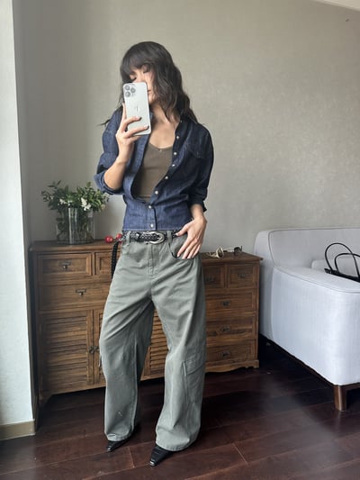 原牛可收腰落肩廓形長褲套裝14