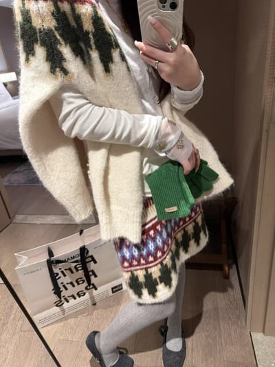 氛圍費爾島長袖毛衣短裙套裝1