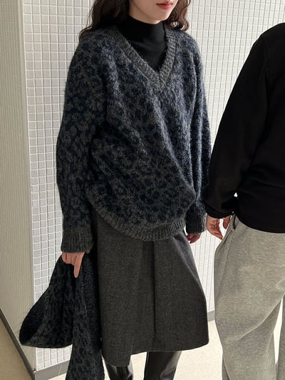 豹紋慵懶羊毛毛衣配圍巾6
