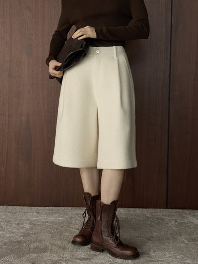 復古蓴色褶襉羊毛針織五分褲1