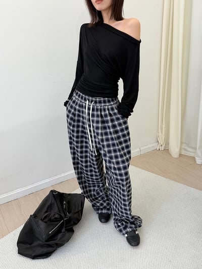 春季慵懶鬆弛感撞擊色格紋褲顯瘦休閒長褲7