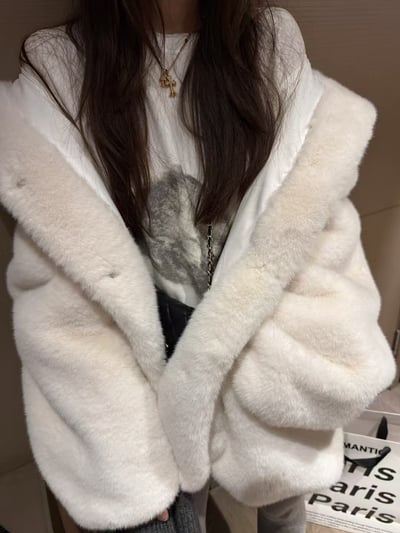 仿貂毛厚款毛球連帽皮毛大衣1
