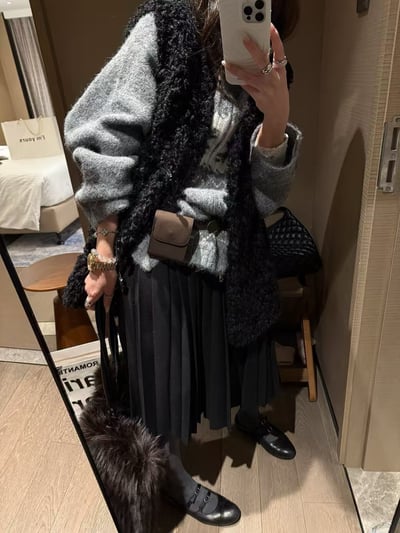 鬆緊腰細百褶中裙半身裙8