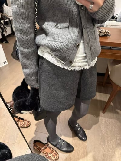 拉鏈款闊腿絲綿呢毛呢A字短褲5