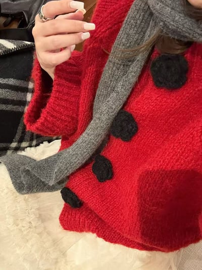 立體手工短款大花針織毛衣8