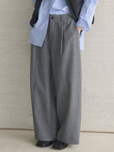 複合絨壓褶彎刀西褲廓形長褲1