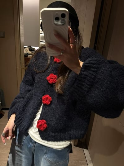 立體手工短款大花針織毛衣13