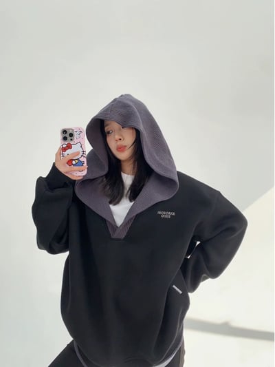 V領連帽衛衣oversize加絨4