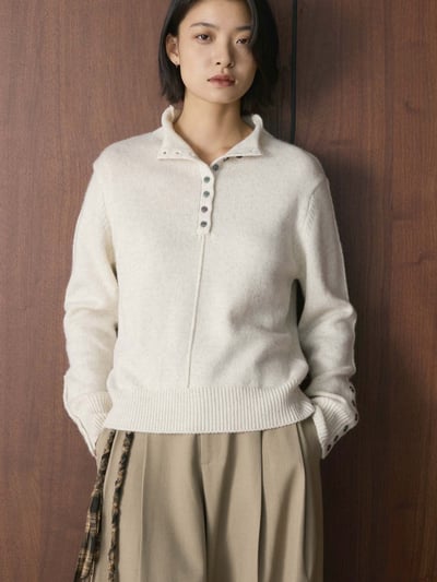 半高領多紐口設計修身上衣1