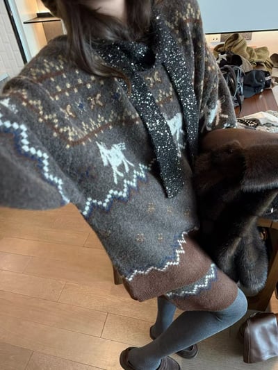 駱駝毛費爾島毛衣短裙套裝13