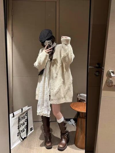 含毛羊駝流蘇毛衣大開衫13