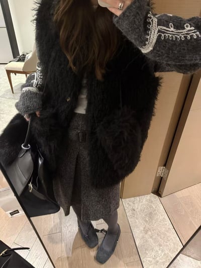 腰帶百褶雜點開叉褶半身中裙11