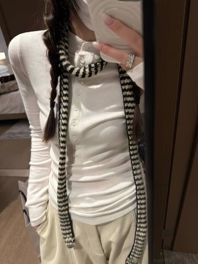 彈力半高領排扣抓絨亨利領T恤7