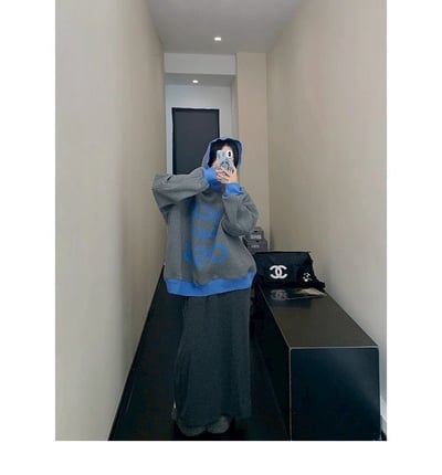 鬆弛感撞色加絨連帽衛衣加厚6