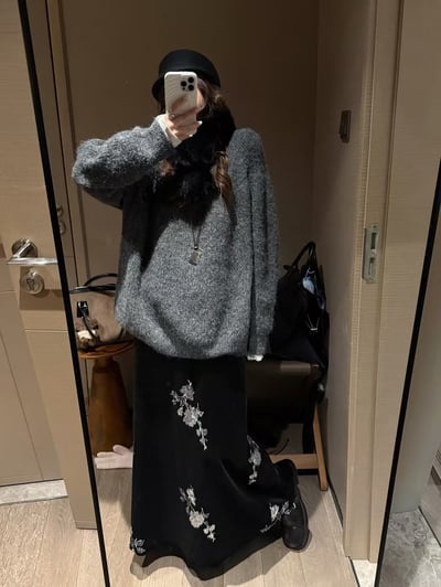 垂感鬆緊腰亮片絲絨半身裙4