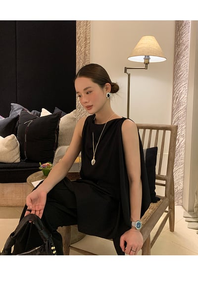 天絲質感無袖蕩領雪紡衫1