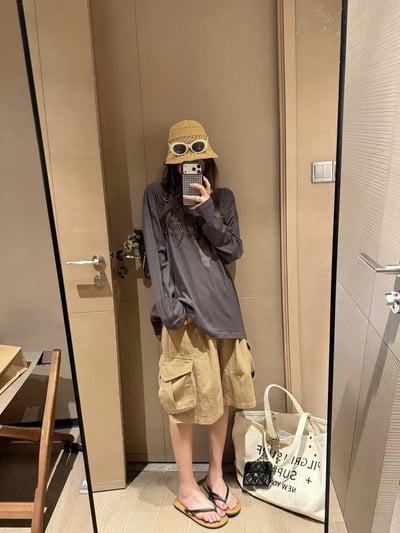 苧麻透氣個性口袋工裝中褲5