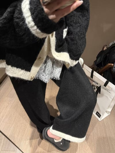 小香風拼色麻花大开衫長褲套裝12