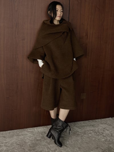 復古蓴色褶襉羊毛針織五分褲10