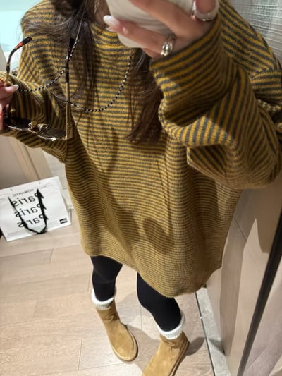 加厚款寬鬆條紋粗針針織上衣2