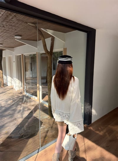 重工手工鉤花鏤空抽繩V領毛衣10