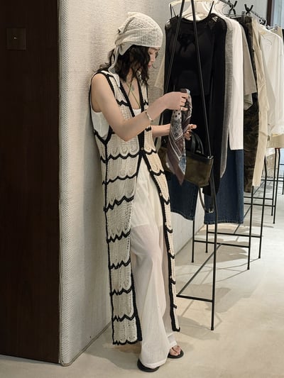 波浪鉤針長針織度假感上衣3