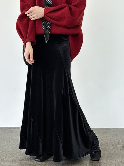 韓系氣質金絲絨百摺長裙3