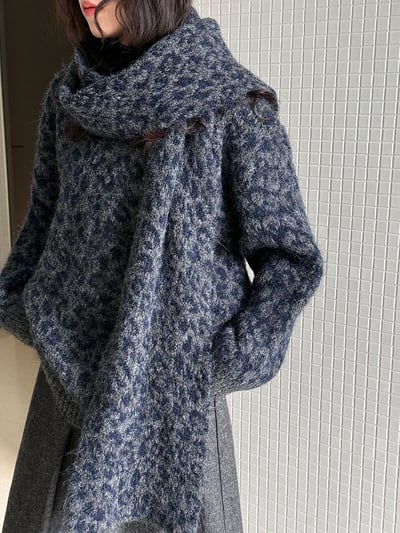 豹紋慵懶羊毛毛衣配圍巾5