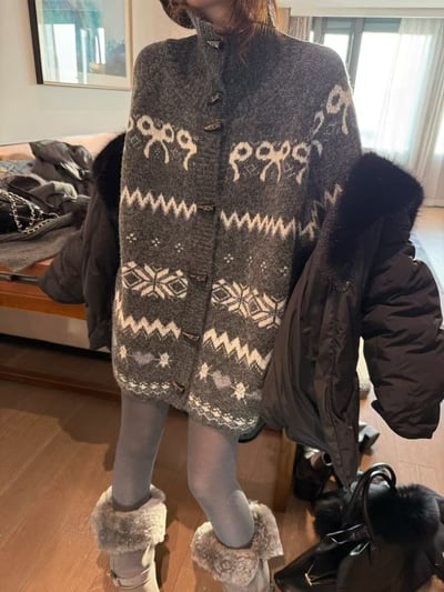 針織毛衣牛角扣費爾島開衫1