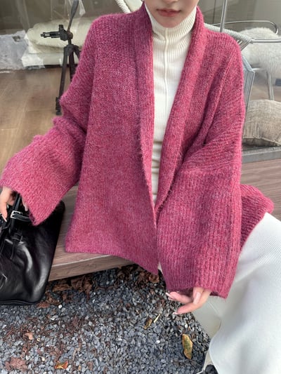 粗針毛衣短軟糯寬鬆鬆開衫3