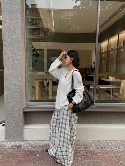 泡泡肌理寬鬆風格紋闊腿褲燈籠褲3