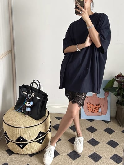 輪廓基本T恤款藏藍色圓領oversize 上衣2