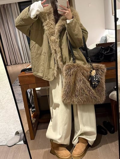 毛毛連帽派克夾棉夾克外套2