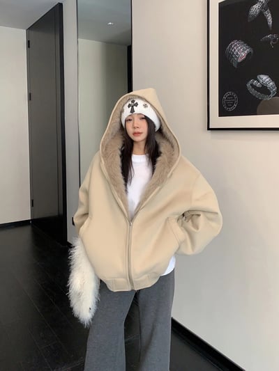 短款洋氣雙面重磅加厚連帽外套1